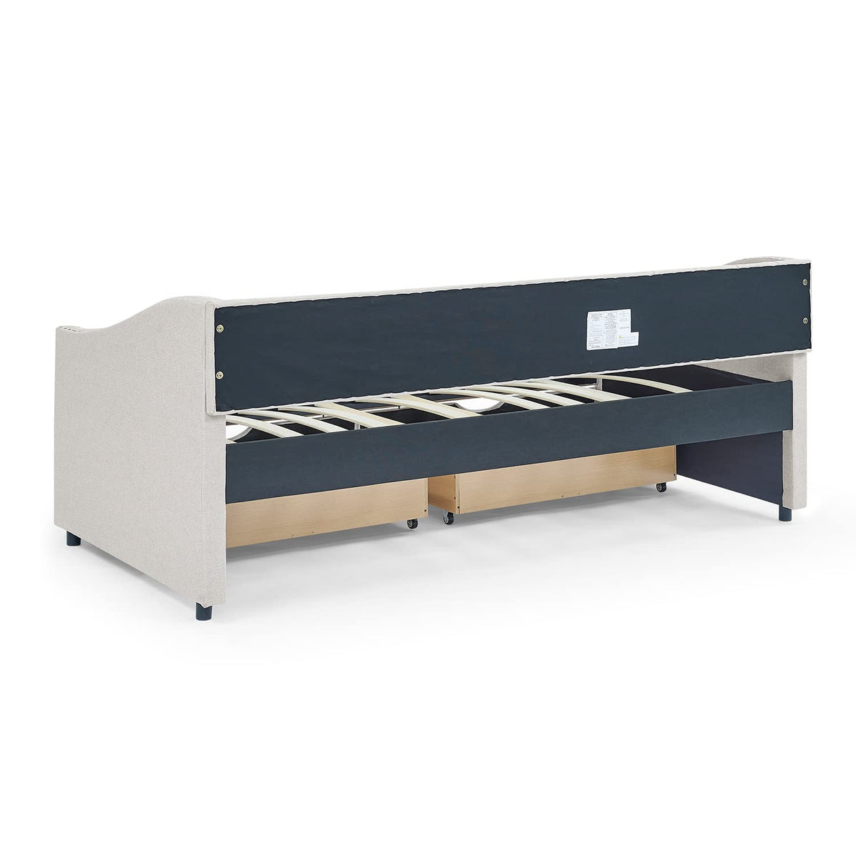 Beige Twin Size Upholstered Daybed with Drawers Y6072