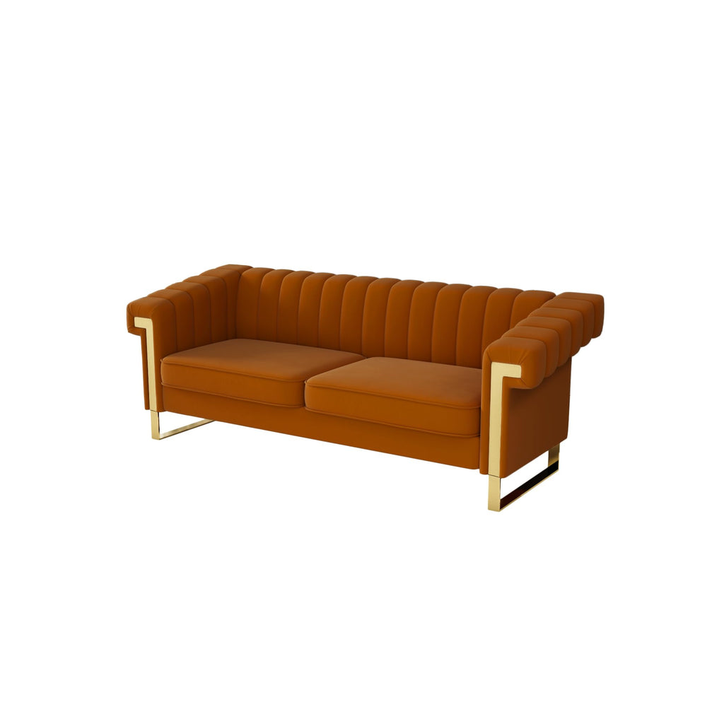 Orange Velvet Sofa with Gold Metal Legs T889866