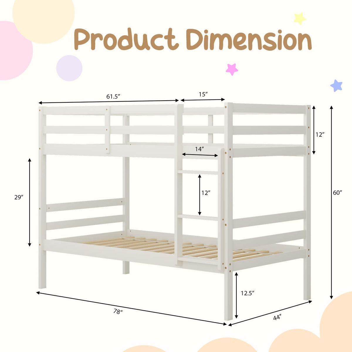 Wood Twin Over Twin Bunk Bed with Ladder & Safety Guardrail C28189