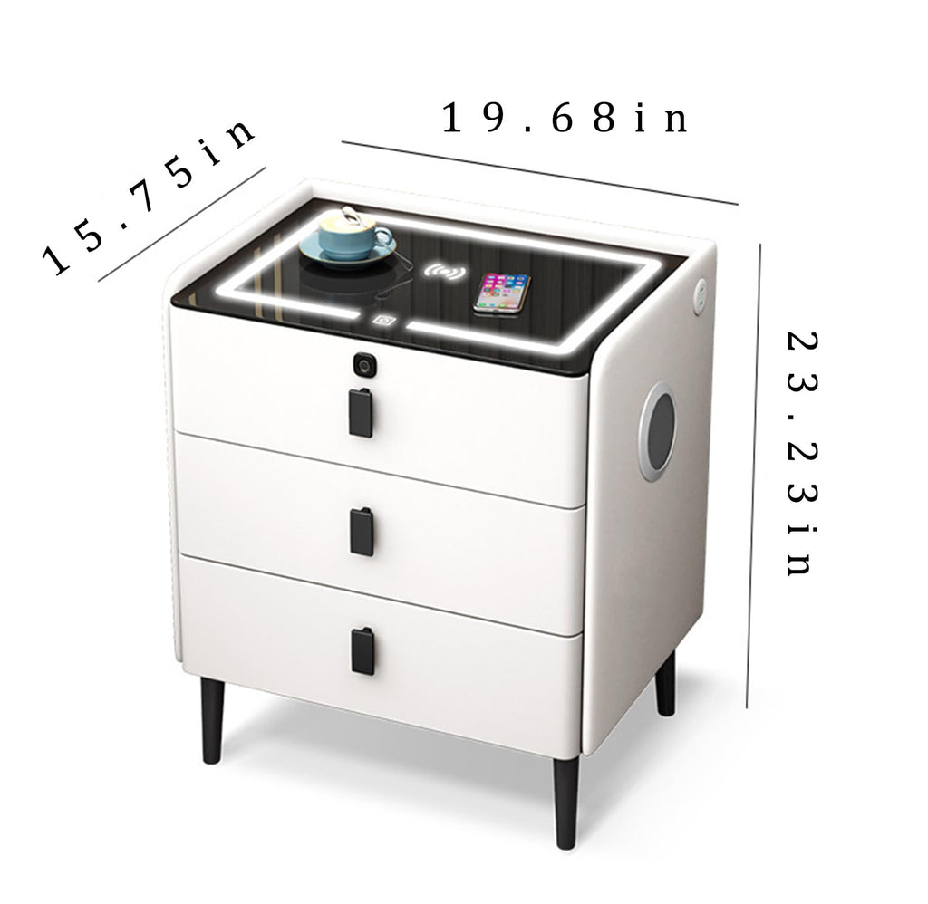 Gray 3 Tier Nightstand with Wireless Charging and Fingerprint Lock I21265