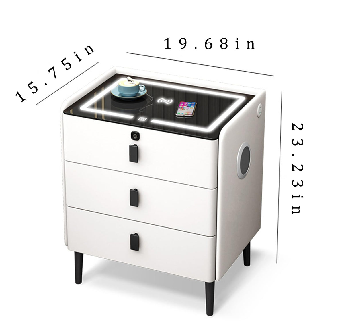 Gray 3 Tier Nightstand with Wireless Charging and Fingerprint Lock I21265