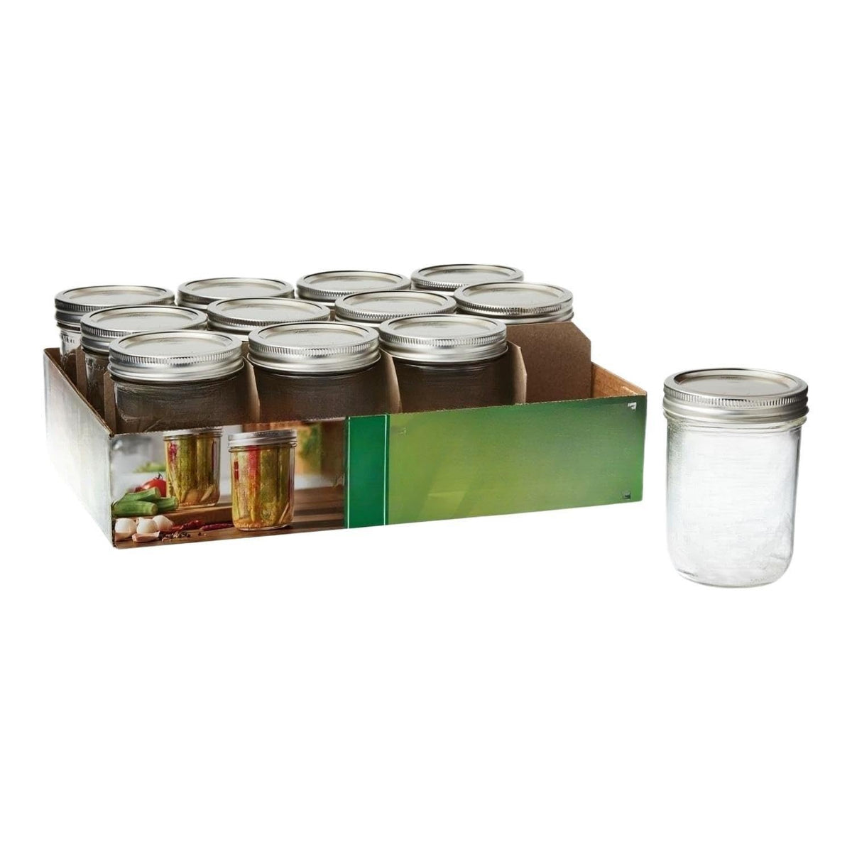 16 Oz Wide Mouth Glass Mason Jars with Lids & Bands, 12-Pack I2093