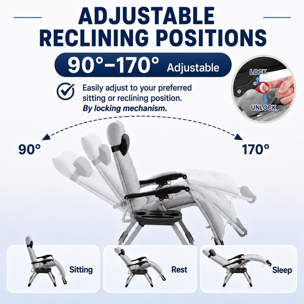 26" Gray Zero Gravity Chair with Removable Cushion A376