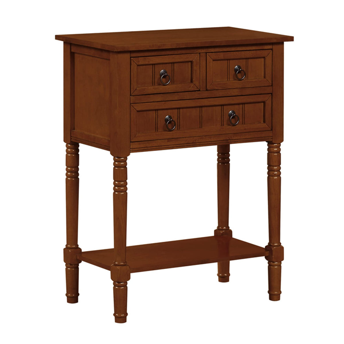 Cherry Hall Table with 3 Storage Drawers and Shelf J879218
