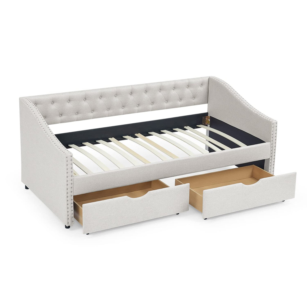 Beige Twin Size Upholstered Daybed with Drawers Y6072