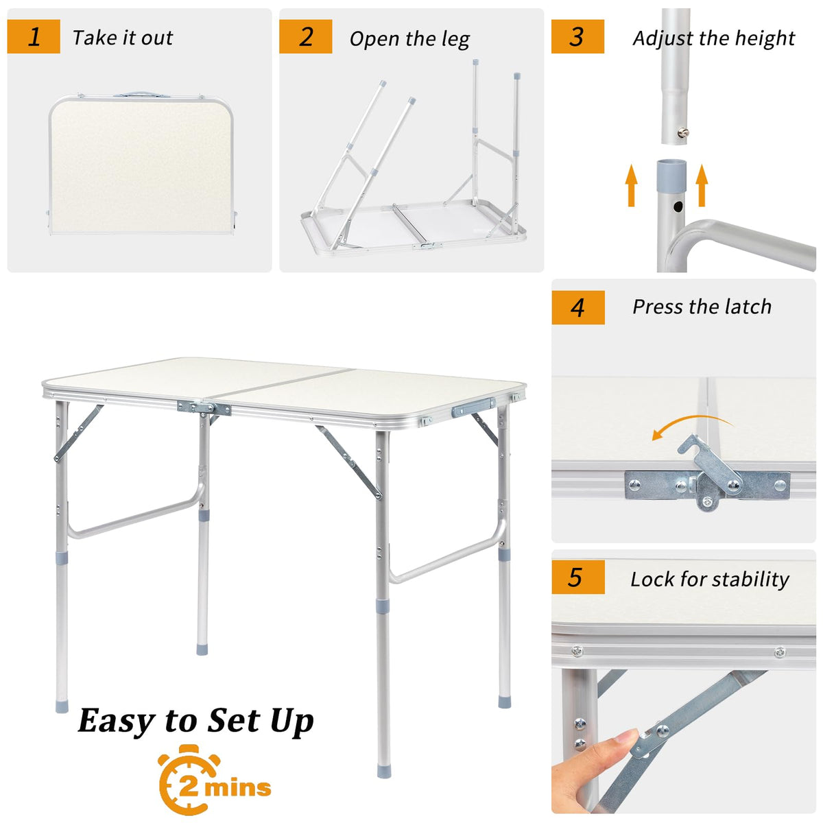 3FT Adjustable Height Aluminum Folding Camping Table C808004