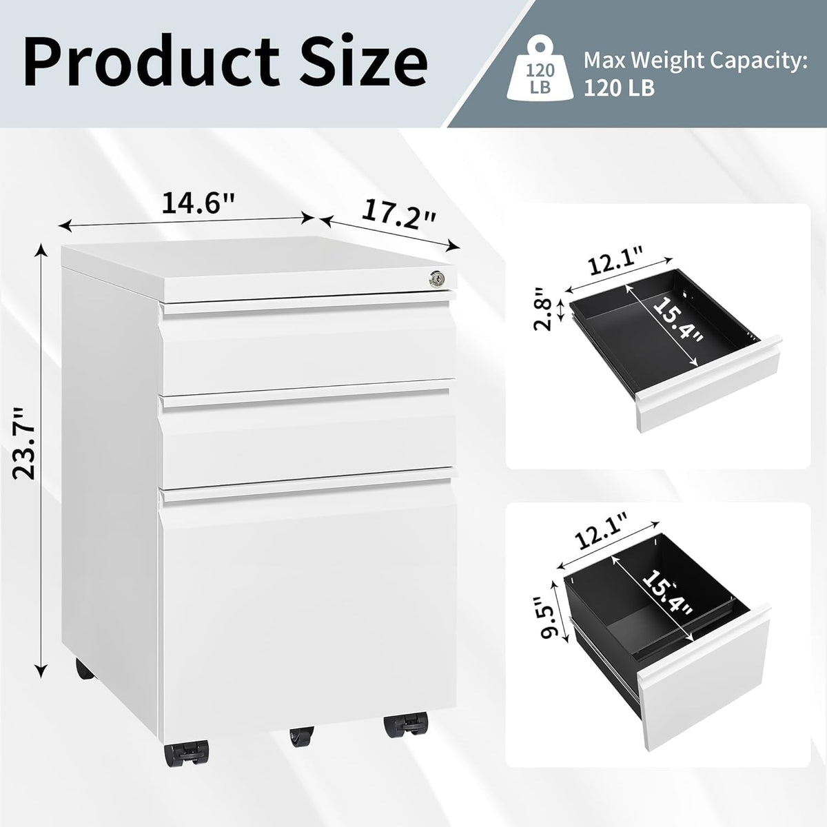 3 Drawer Locking File Cabinet Matte White M79862