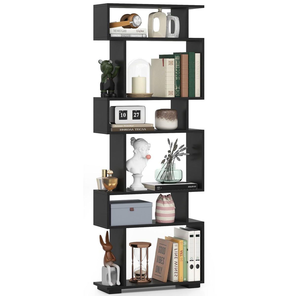 6-Tier S-Shaped Wooden Bookshelf Q890177