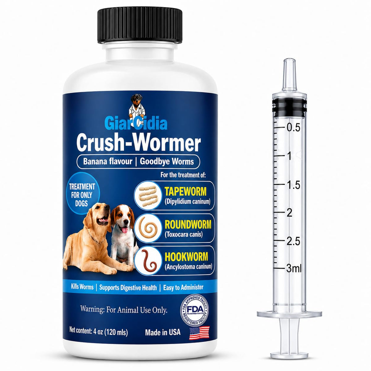 Broad Spectrum Dog Dewormer Treatment 120ml Banana Flavour Z688544