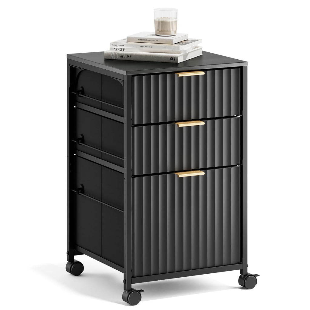 Black 3 Drawer Rolling File Cabinet with Wheels R347