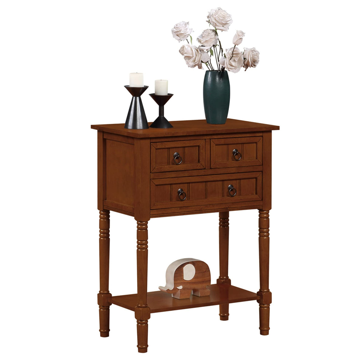 Cherry Hall Table with 3 Storage Drawers and Shelf J879218