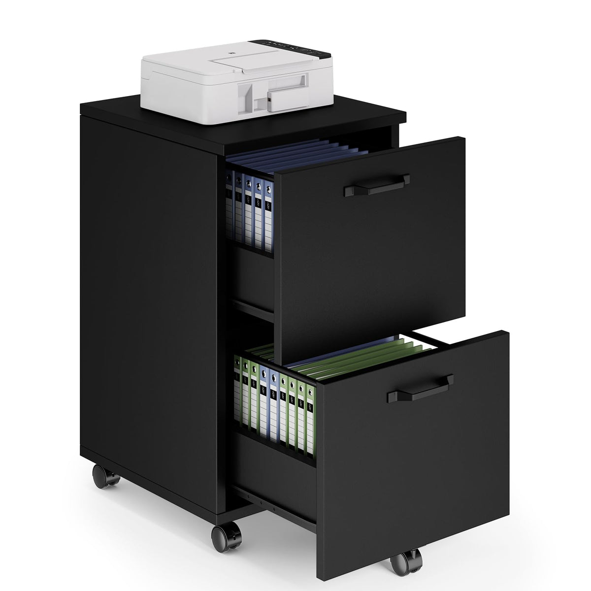 Black 2 Drawer Rolling Wood Filing Cabinet H88303