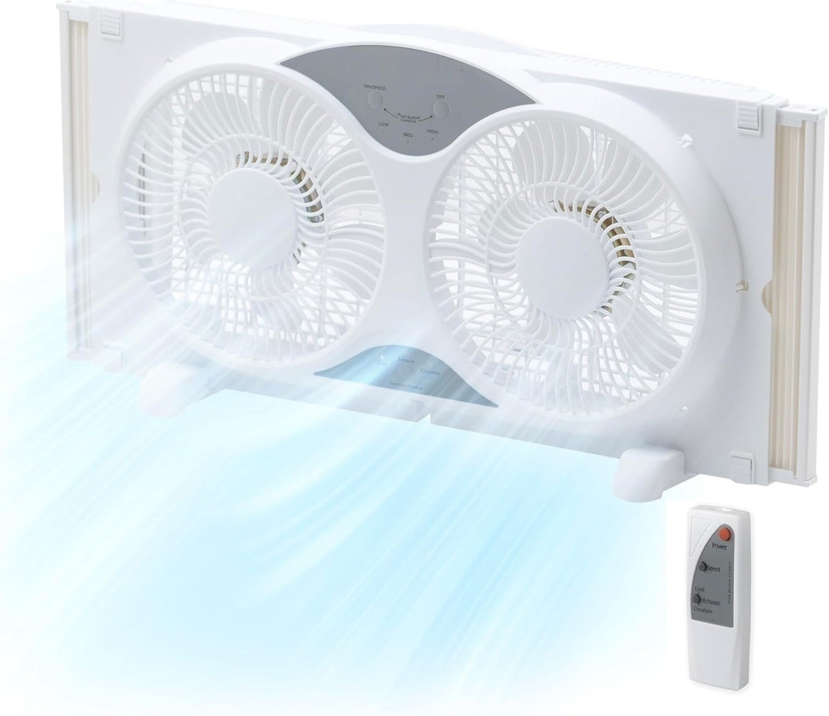 9” Window Fan with Remote Control, 3 Speed Dual Fans, White T223