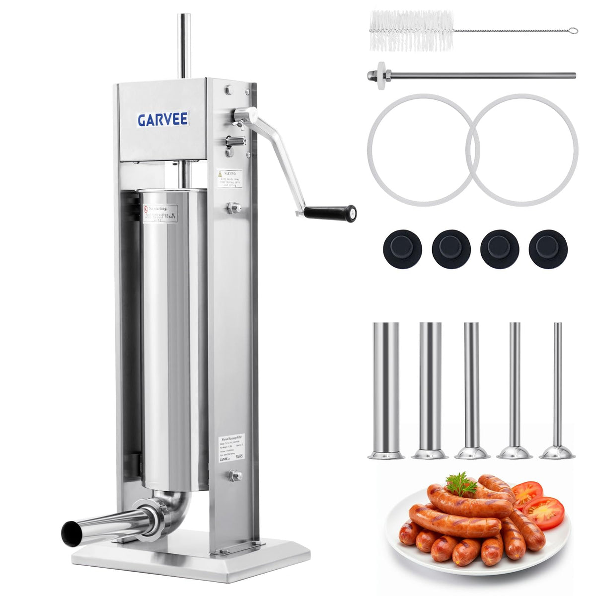 3L Stainless Steel Manual Sausage Stuffer with 5 Filling Tubes Y45748