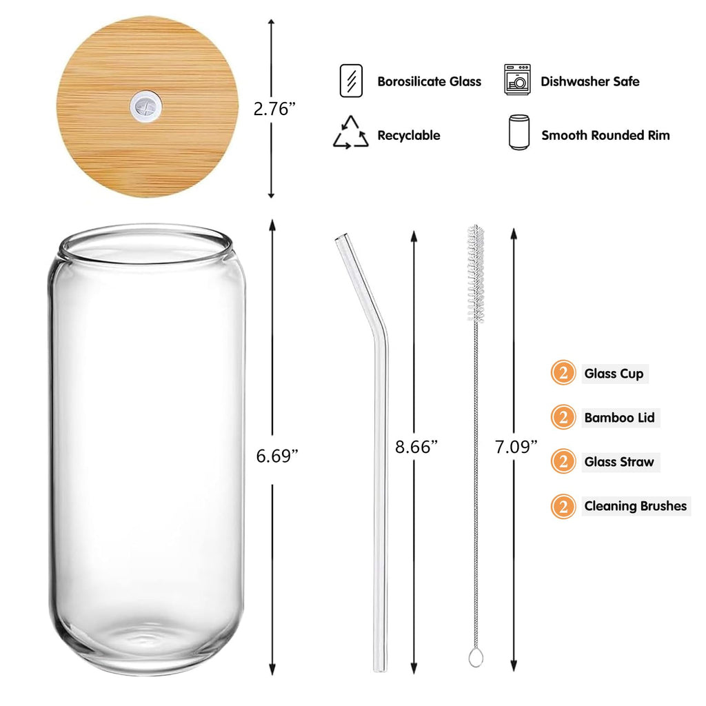 20 oz Glass Cups with Lids and Straws Set of 2 L749