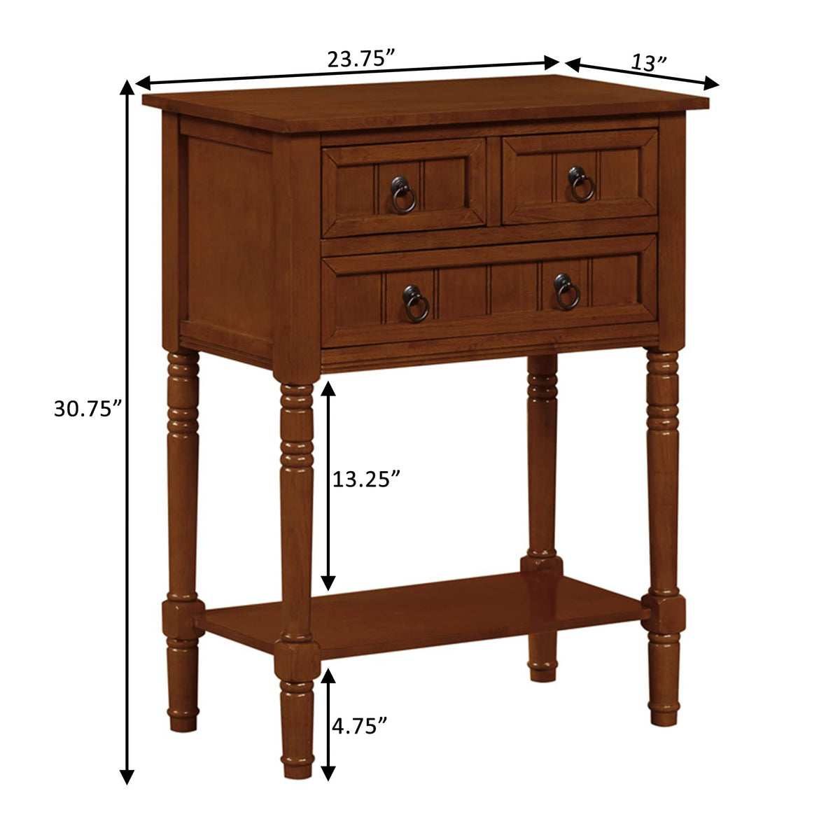 Cherry Hall Table with 3 Storage Drawers and Shelf J879218