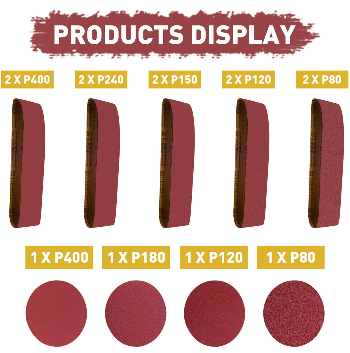 4 x 36 Inch Aluminum Oxide Sanding Belts and 6 Inch Sanding Discs Pack of 14 P885
