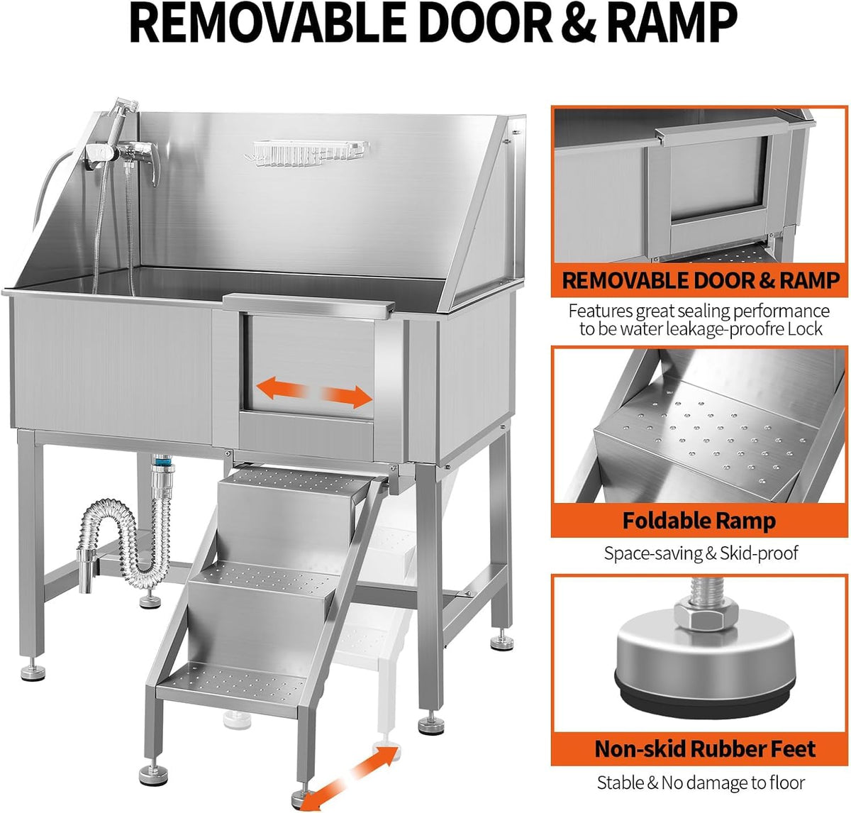 38" Stainless Steel Dog Grooming Tub with Stairs S5438