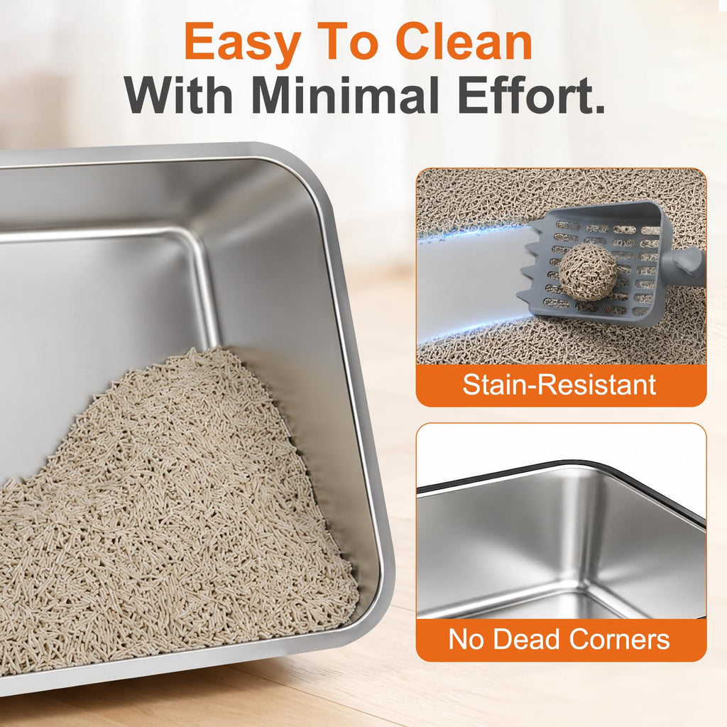 Stainless Steel High Sided Cat Litter Box with Lid T9115