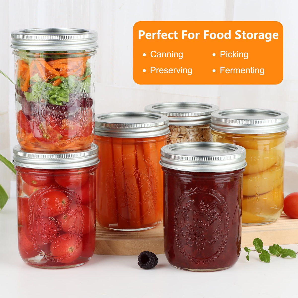16 oz Wide Mouth Mason Jars 6 Pack D4510