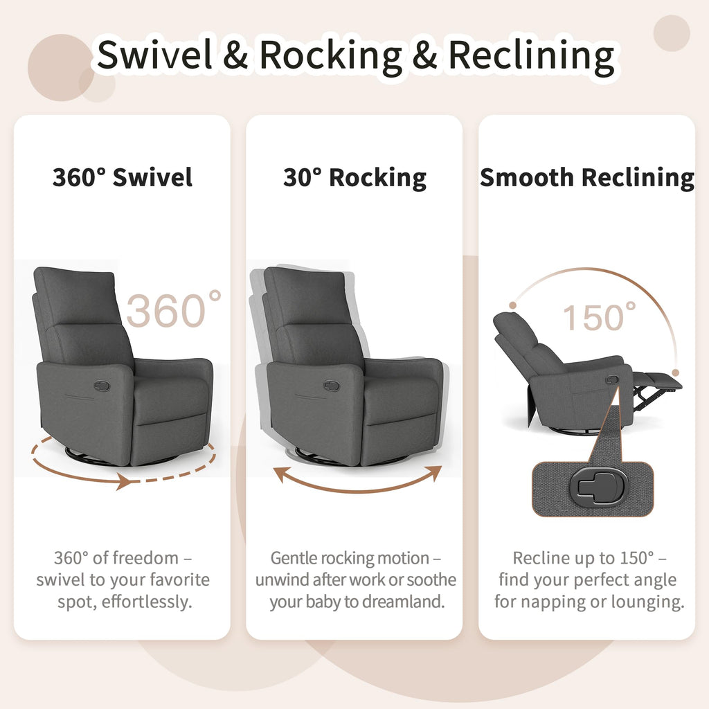 Dark Gray Swivel Rocker Recliner Chair D56075