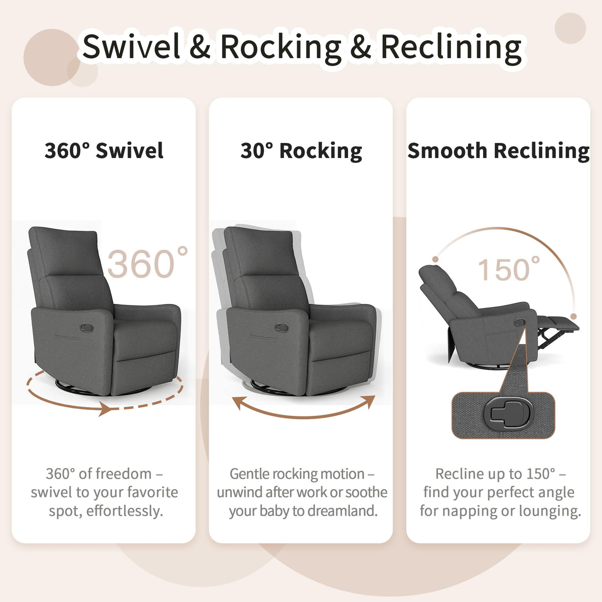 Dark Gray Swivel Rocker Recliner Chair D56075