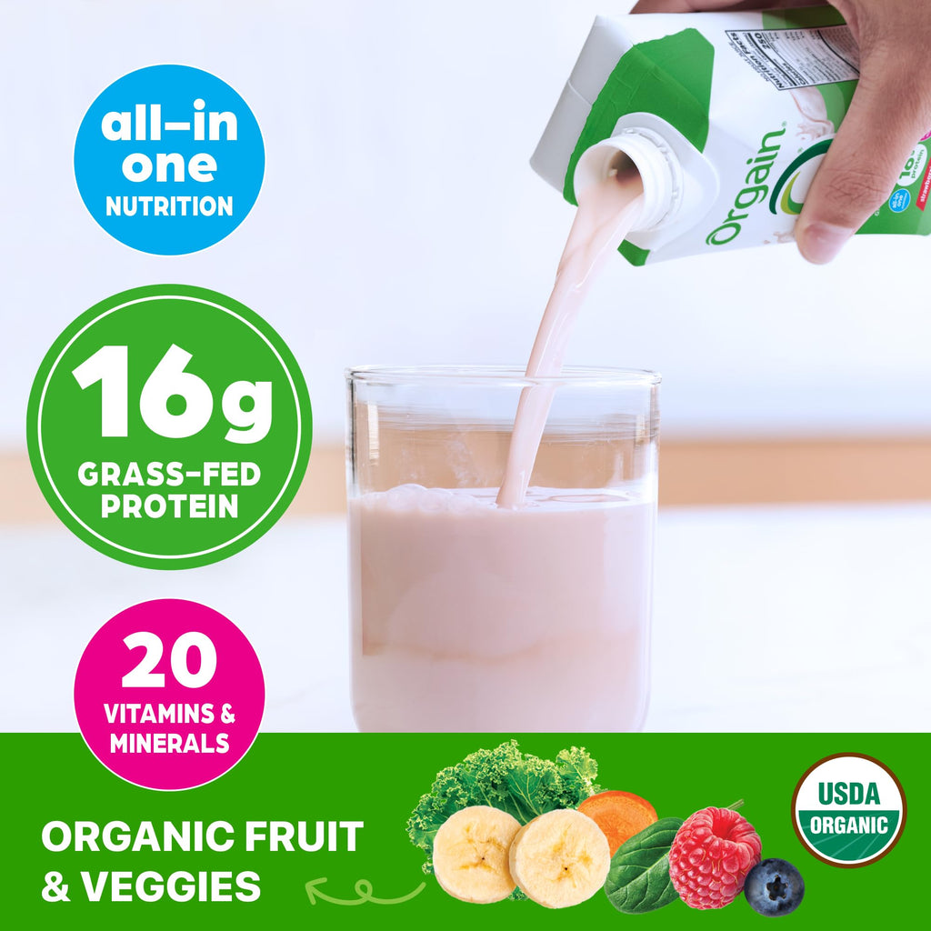 Organic Grass Fed Protein Shake, Strawberry, 11oz, 12pk I760445