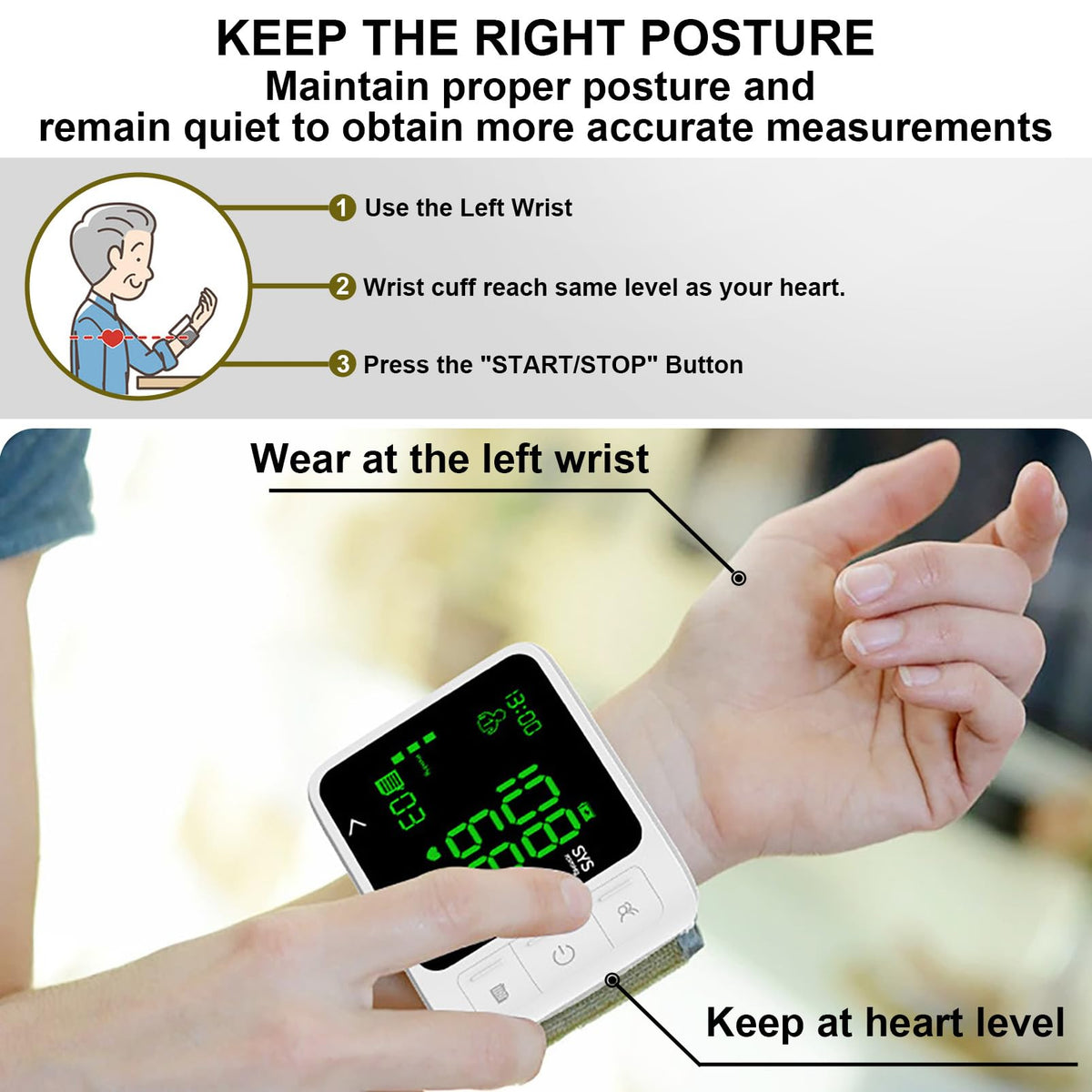 Wrist Blood Pressure Monitor with 2 Users Memory LCD Display X990
