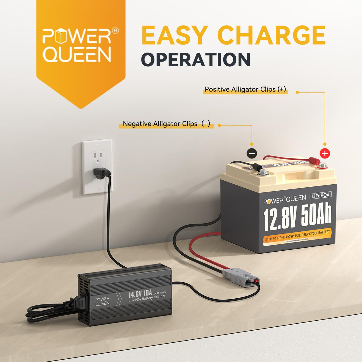 12V 50Ah LiFePO4 Battery with 14.6V 10A Charger O535072