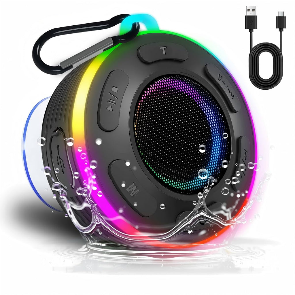 Portable Bluetooth Shower Speaker with Waterproof, Stereo, LED Light T44290
