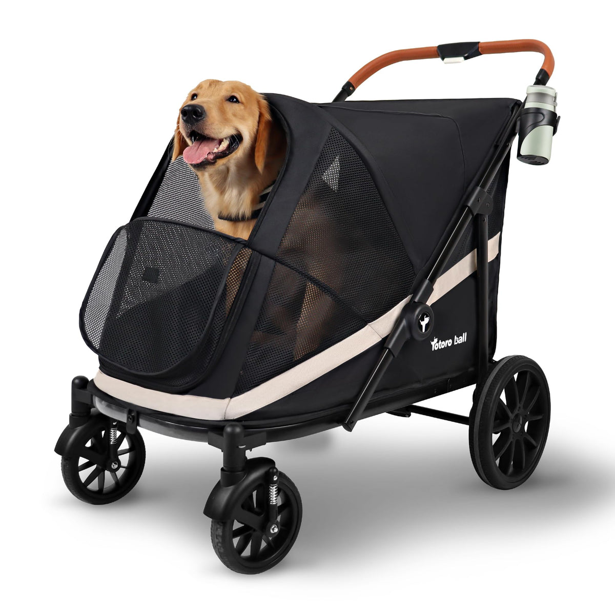 Black Large 4 Wheel Dog Stroller with Storage Pocket I453