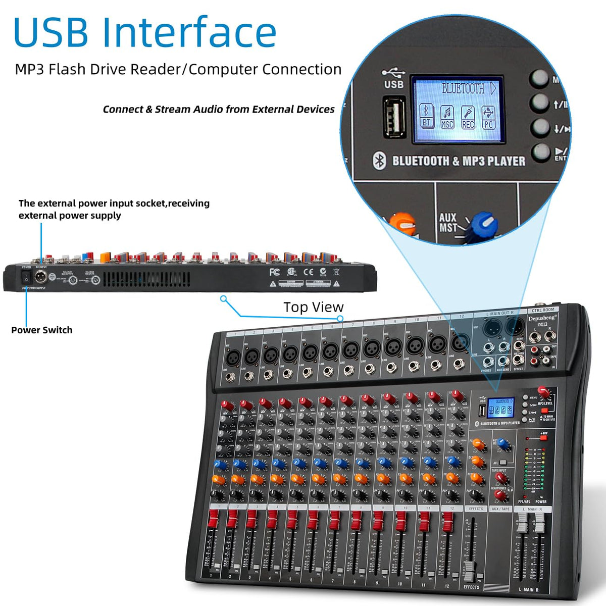 12 Channel Black USB Audio Mixer Z1354