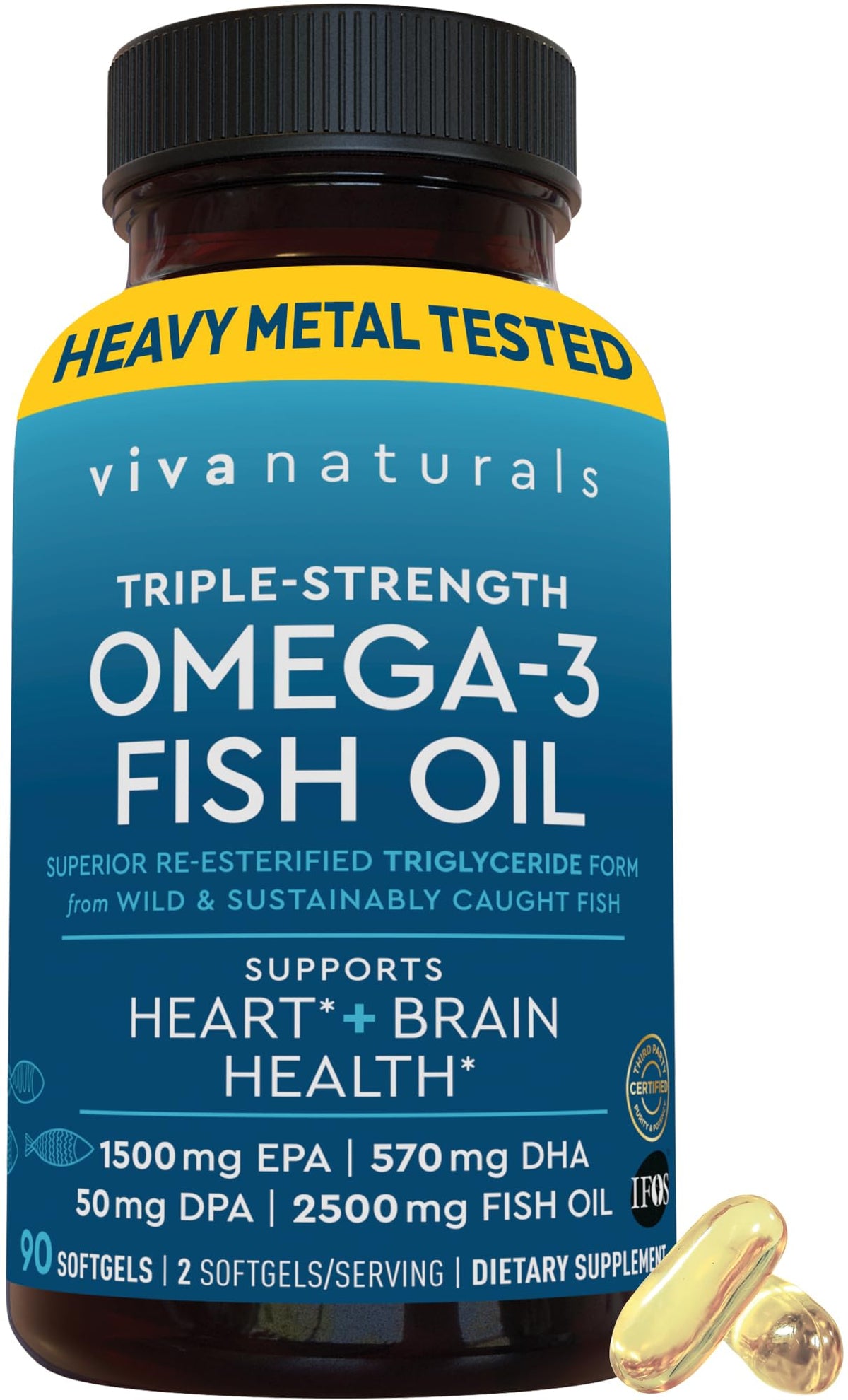 Omega 3 Fish Oil 2500 mg 90 Softgels J80360