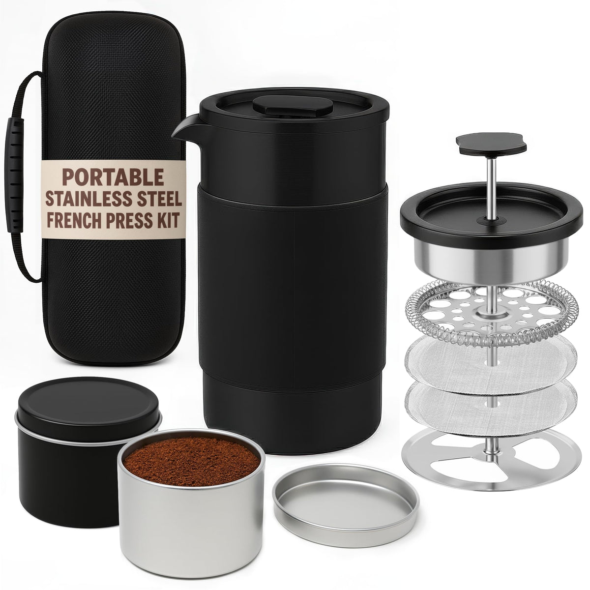 12 oz Double Wall Insulated Travel French Press Coffee Maker Set J556106