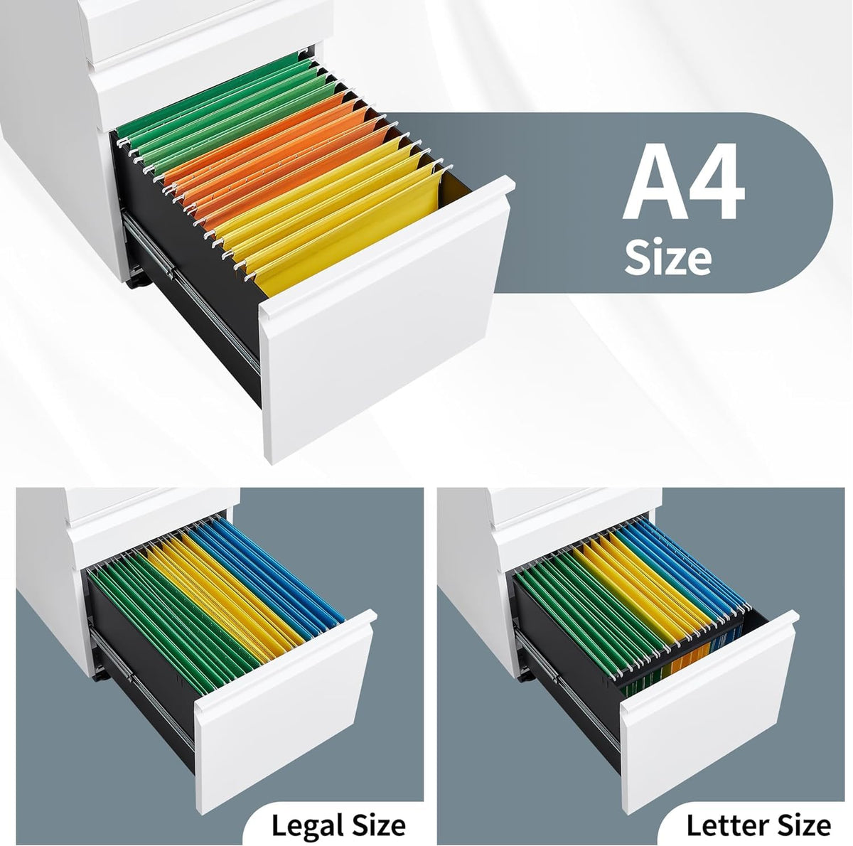 3 Drawer Locking File Cabinet Matte White M79862