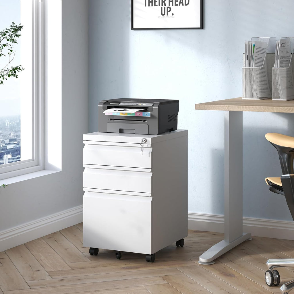 3 Drawer Locking File Cabinet Matte White M79862