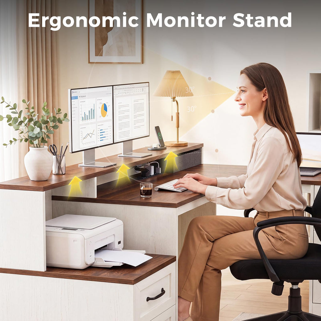68 Inch L Shaped Executive Desk with Drawers I490