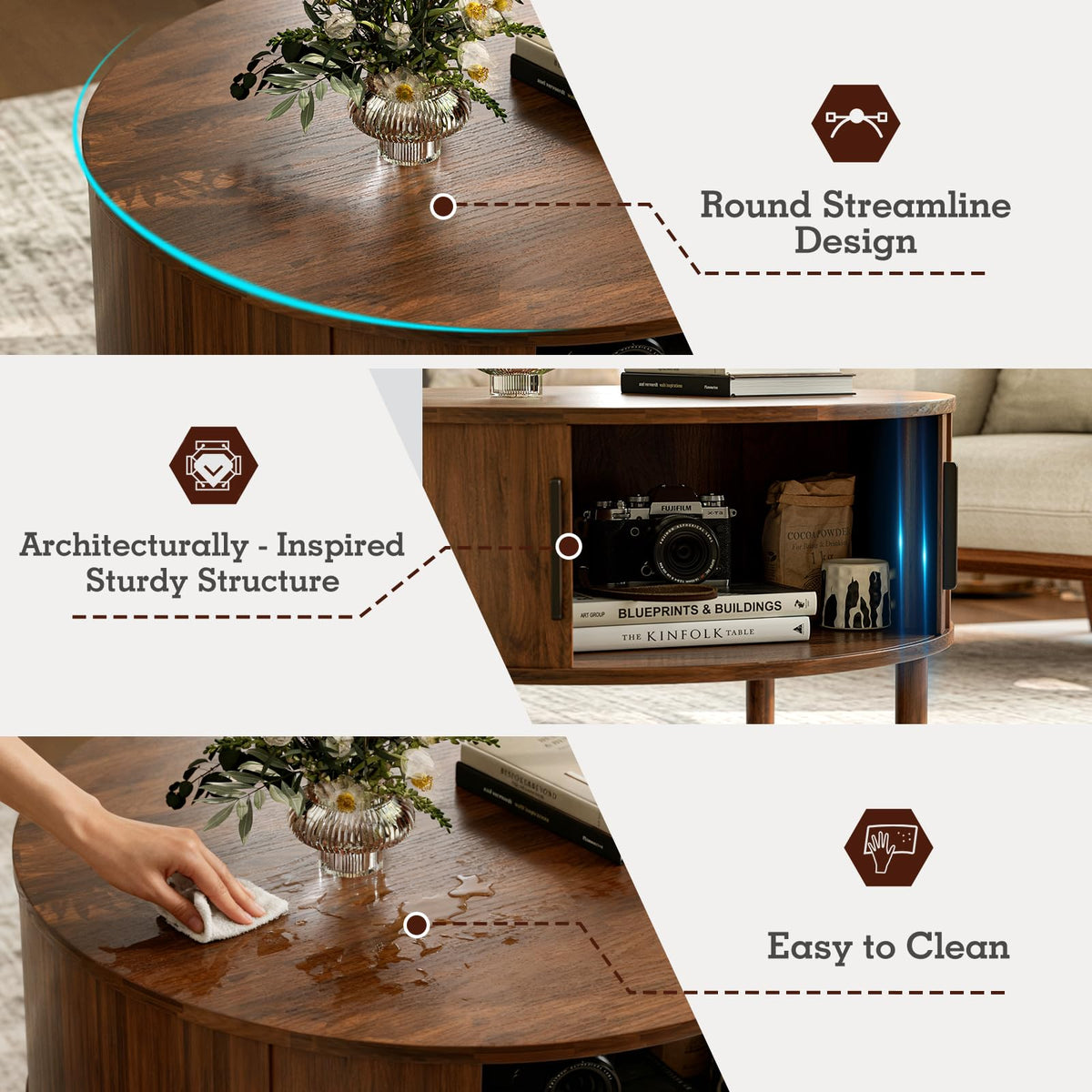 Round Coffee Table with Sliding Doors E4959