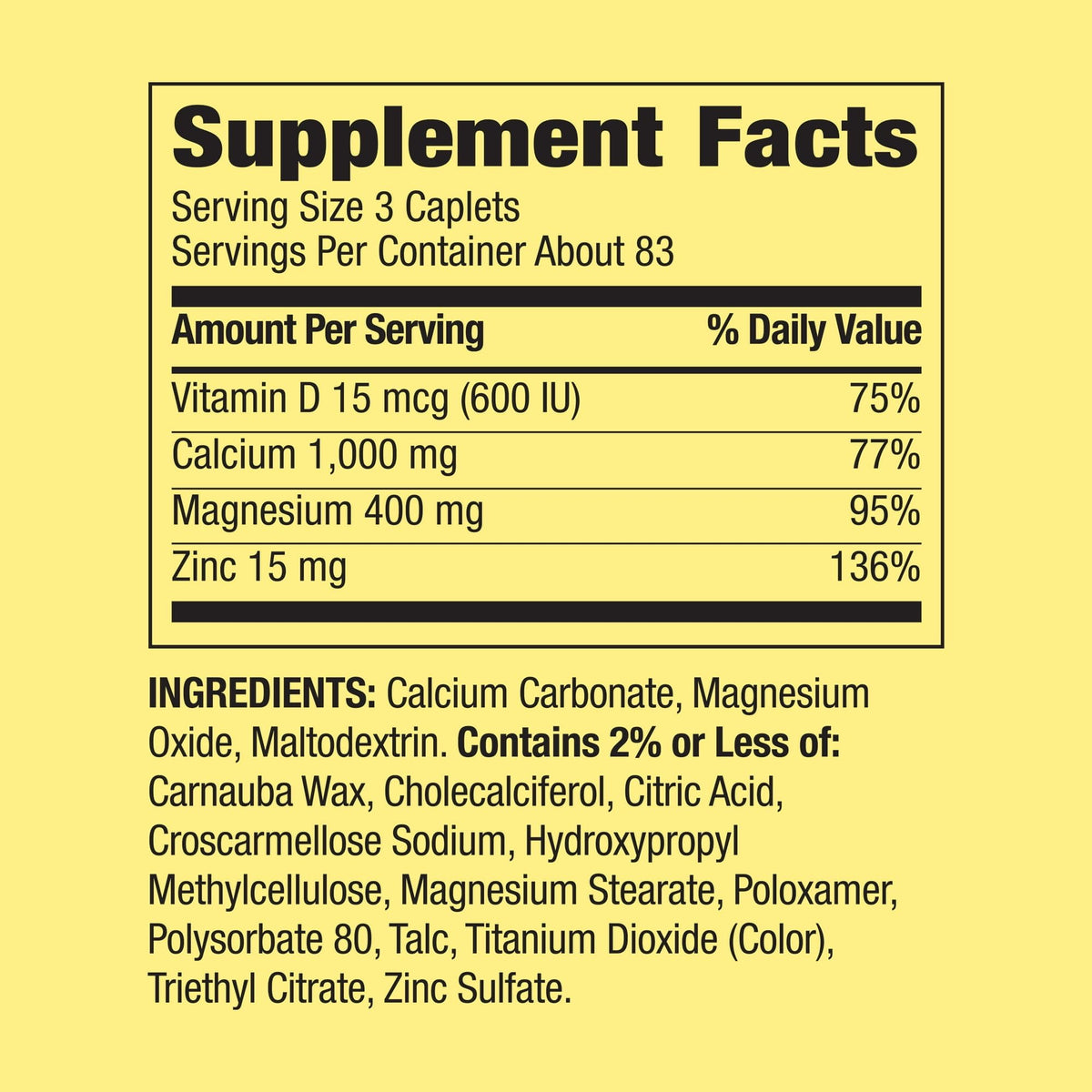 Calcium Magnesium Zinc with D3 Caplets 250ct Z4688