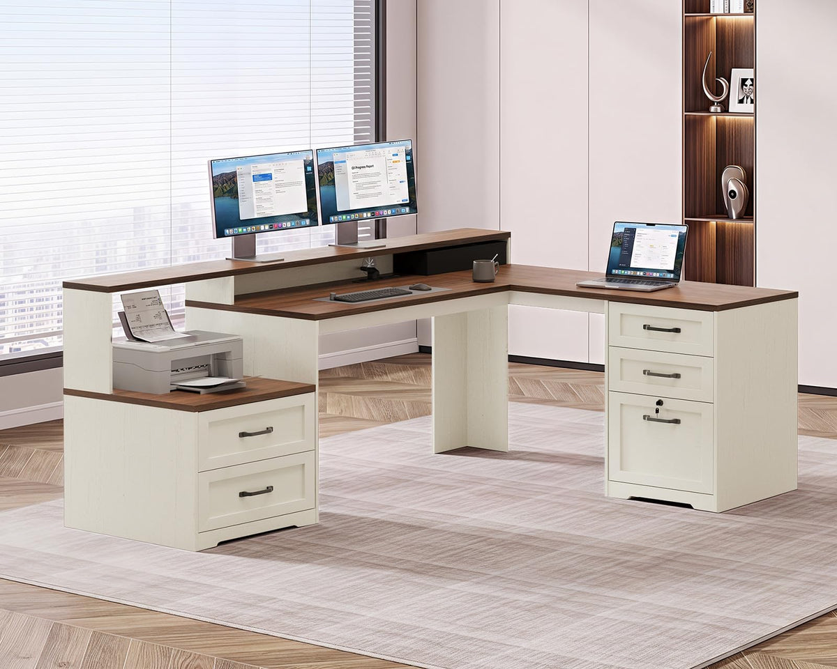 68 Inch L Shaped Executive Desk with Drawers I490