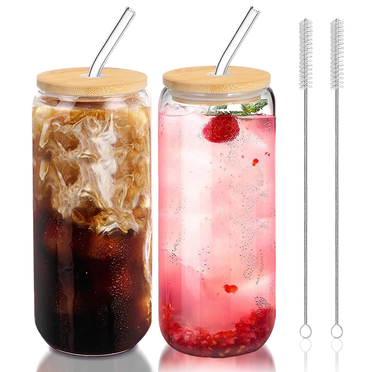 20 oz Glass Cups with Lids and Straws Set of 2 L749