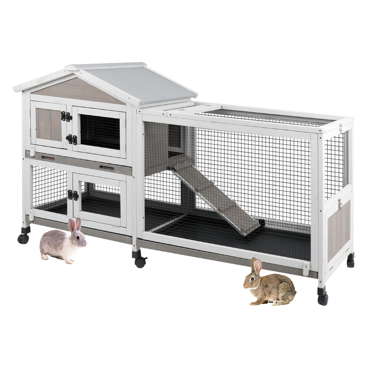 2-Tier Rabbit Hutch with Wheels T921