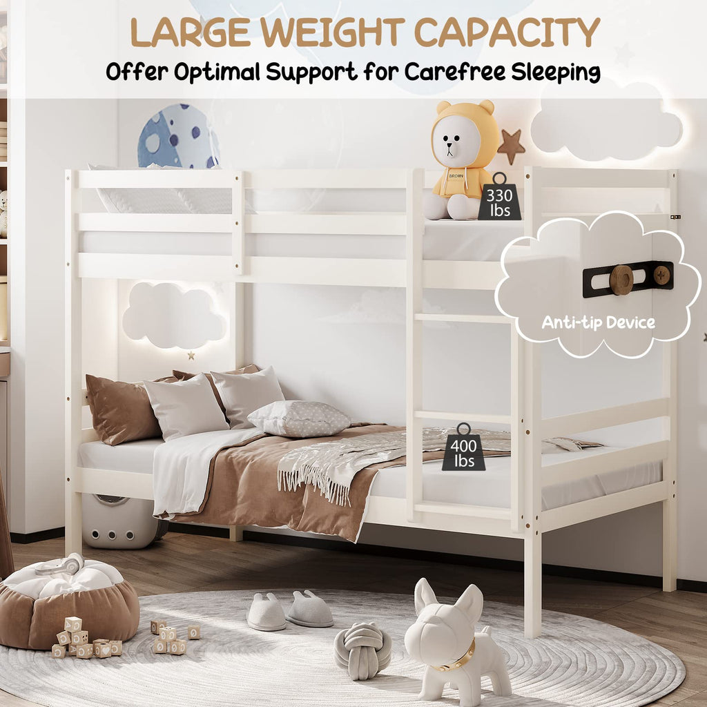 Wood Twin Over Twin Bunk Bed with Ladder & Safety Guardrail C28189