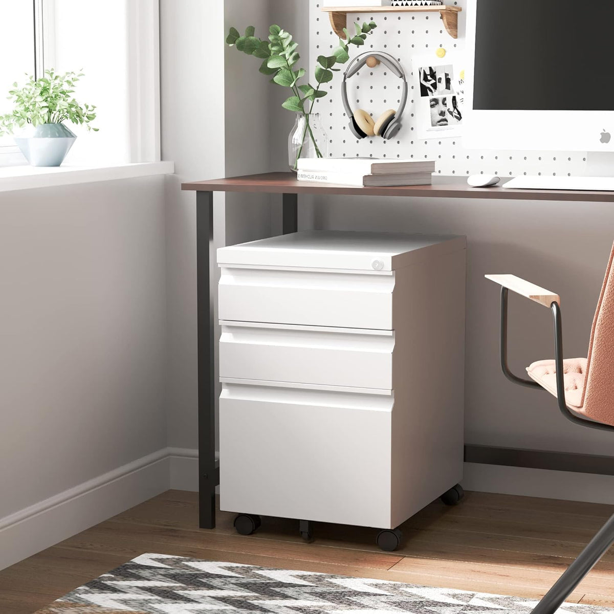 3 Drawer Locking File Cabinet Matte White M79862