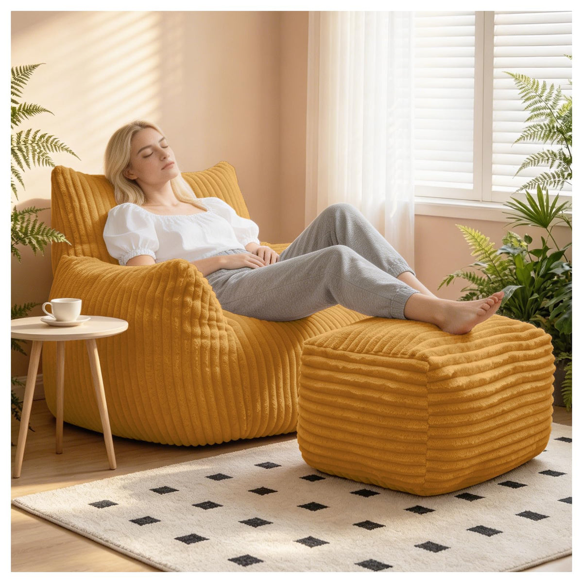 Large Yellow Bean Bag Chair with Footrest A249