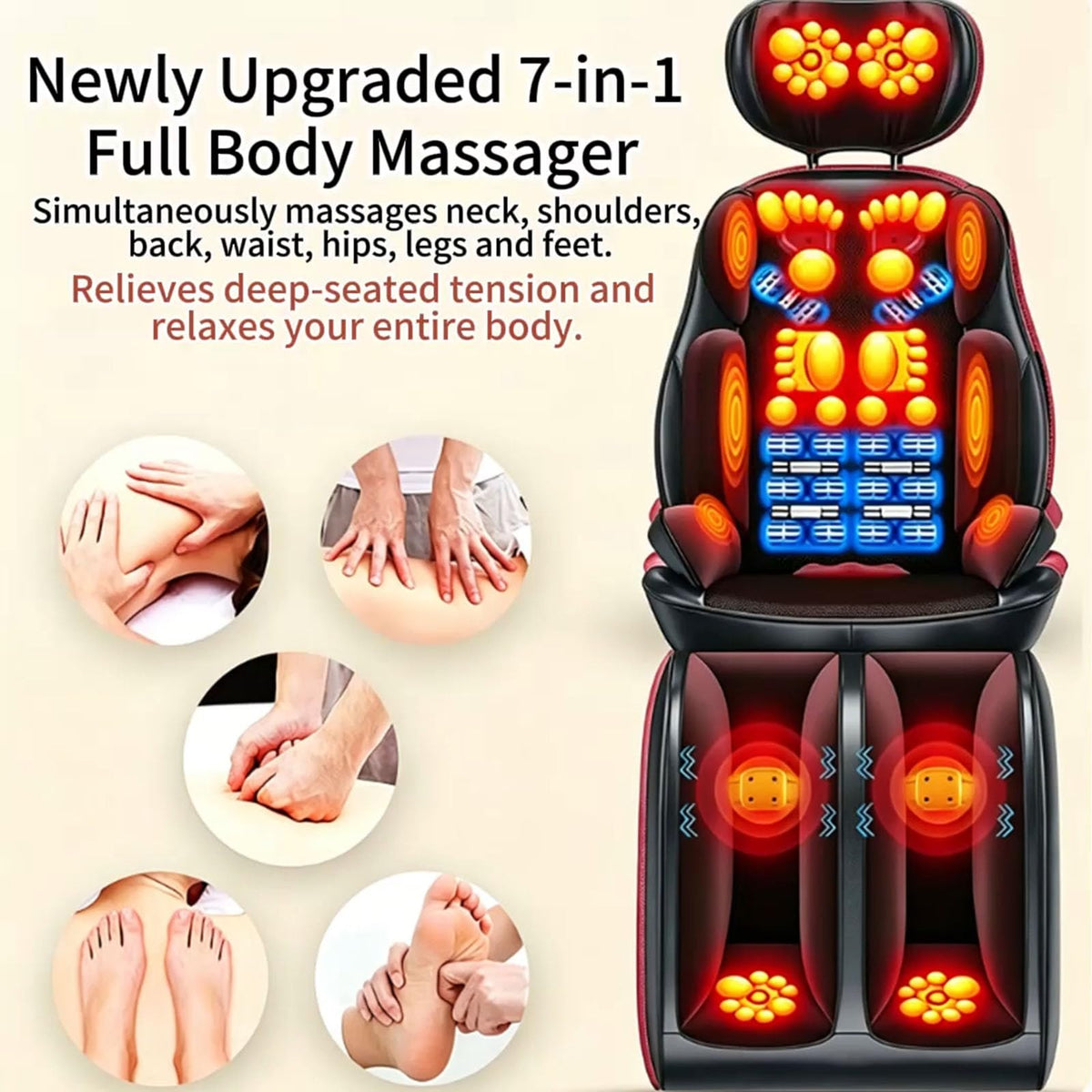 16D Electric Shiatsu Full Body Massage Mat with Foot Massager R538