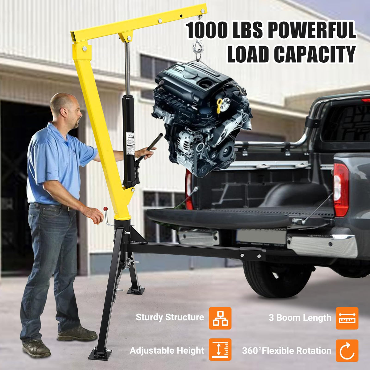 Hydraulic Swivel Hitch Mounted Truck Crane 1000 LBS Capacity P543287