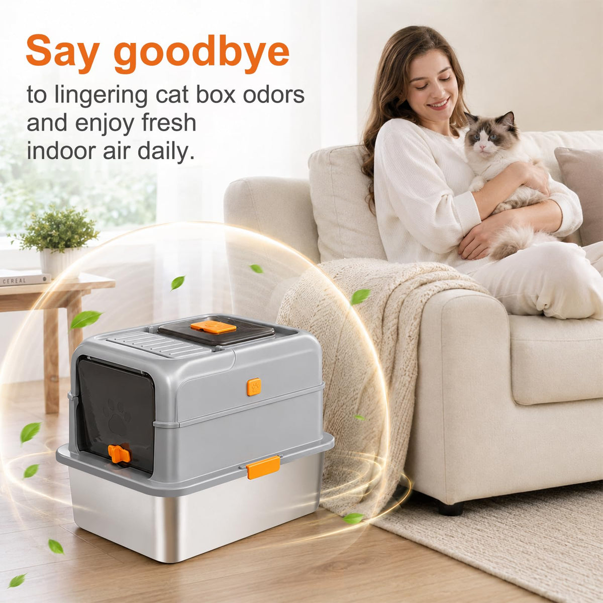 Stainless Steel High Sided Cat Litter Box with Lid T9115