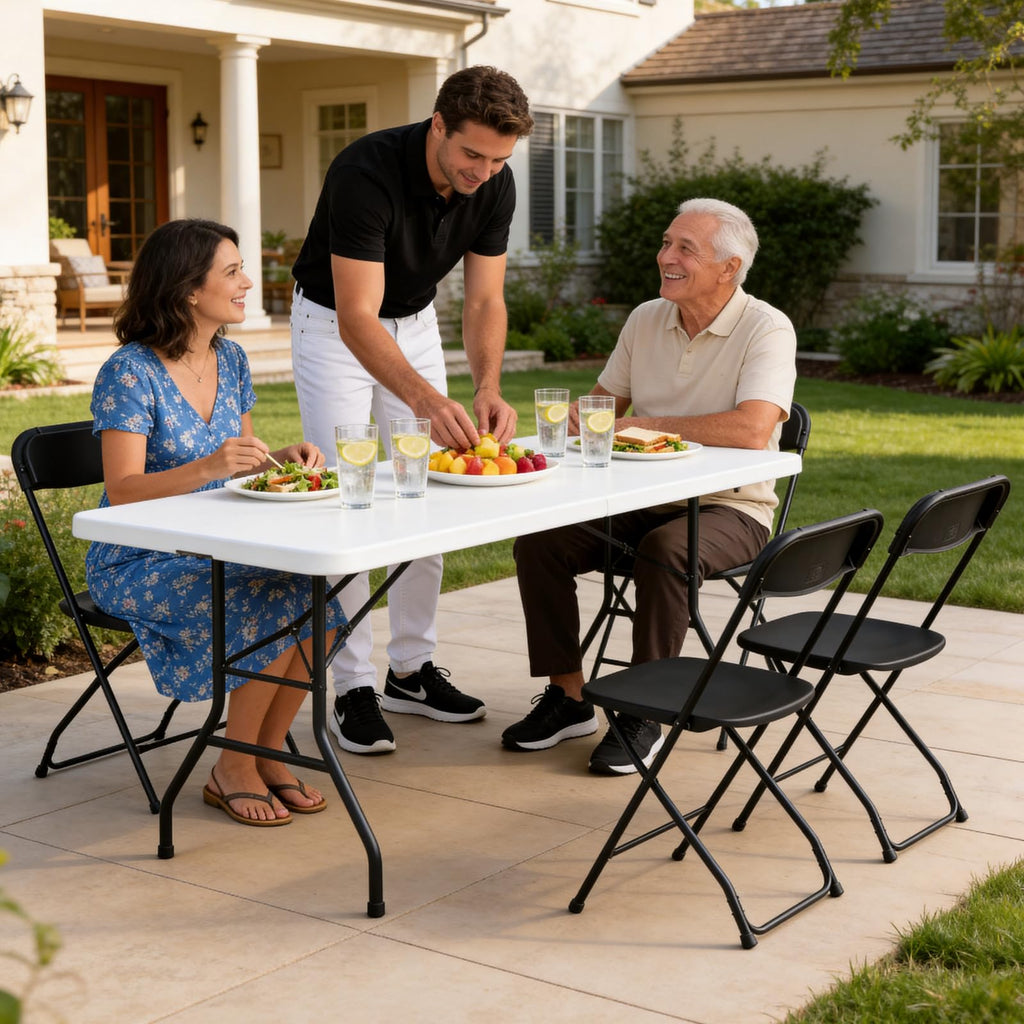 Black Plastic Folding Chairs, 10 Pack Steel Frame 350lbs Capacity O711858