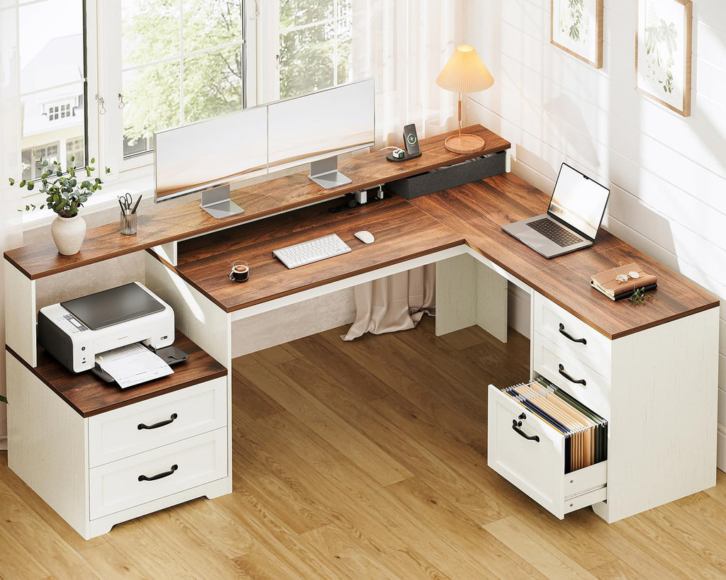 68 Inch L Shaped Executive Desk with Drawers I490